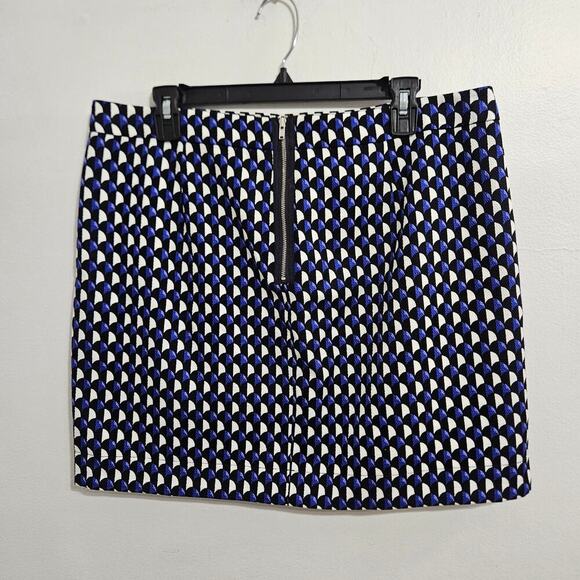 J Crew Geometric Print Blue and Black Mini Skirt. Size 12. - Picture 2 of 7